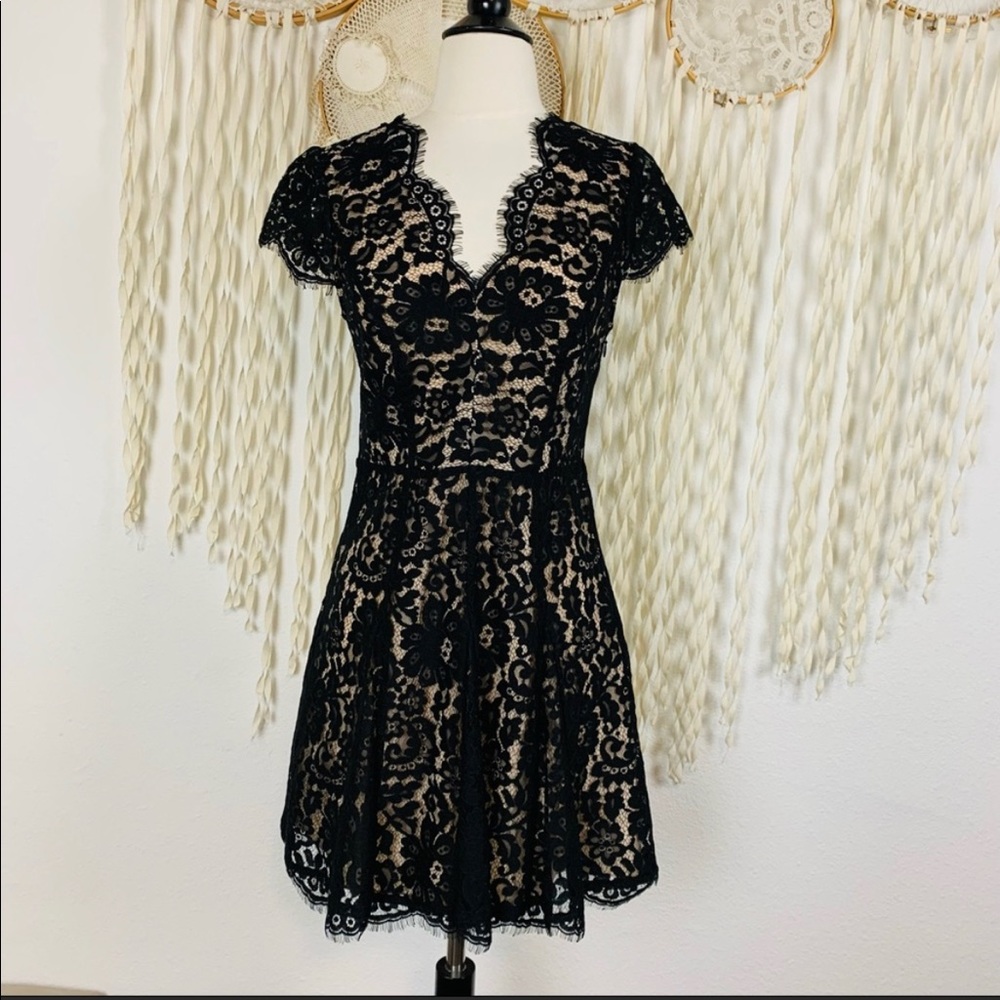 Joie -Black Lace Dress with Nude Lining, Size 2